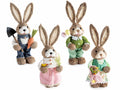 Coniglietti di Pasqua in fibra naturale con abito in stoffa e decori floreali, set da 4 pezzi, cm12x11x33H (orecc.estese)