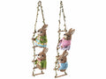 Decorazioni per vetrina di Pasqua con conigli in fibra naturale su scala, set da 2 pezzi, cm 10 x 7,5 x 55 H
