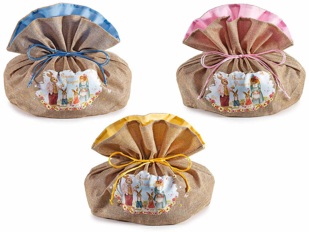 Sacchetti per confezionare colomba ad effetto juta con stampa e disegni, set da 6 pezzi, cm30x23x31H (al tirante19)