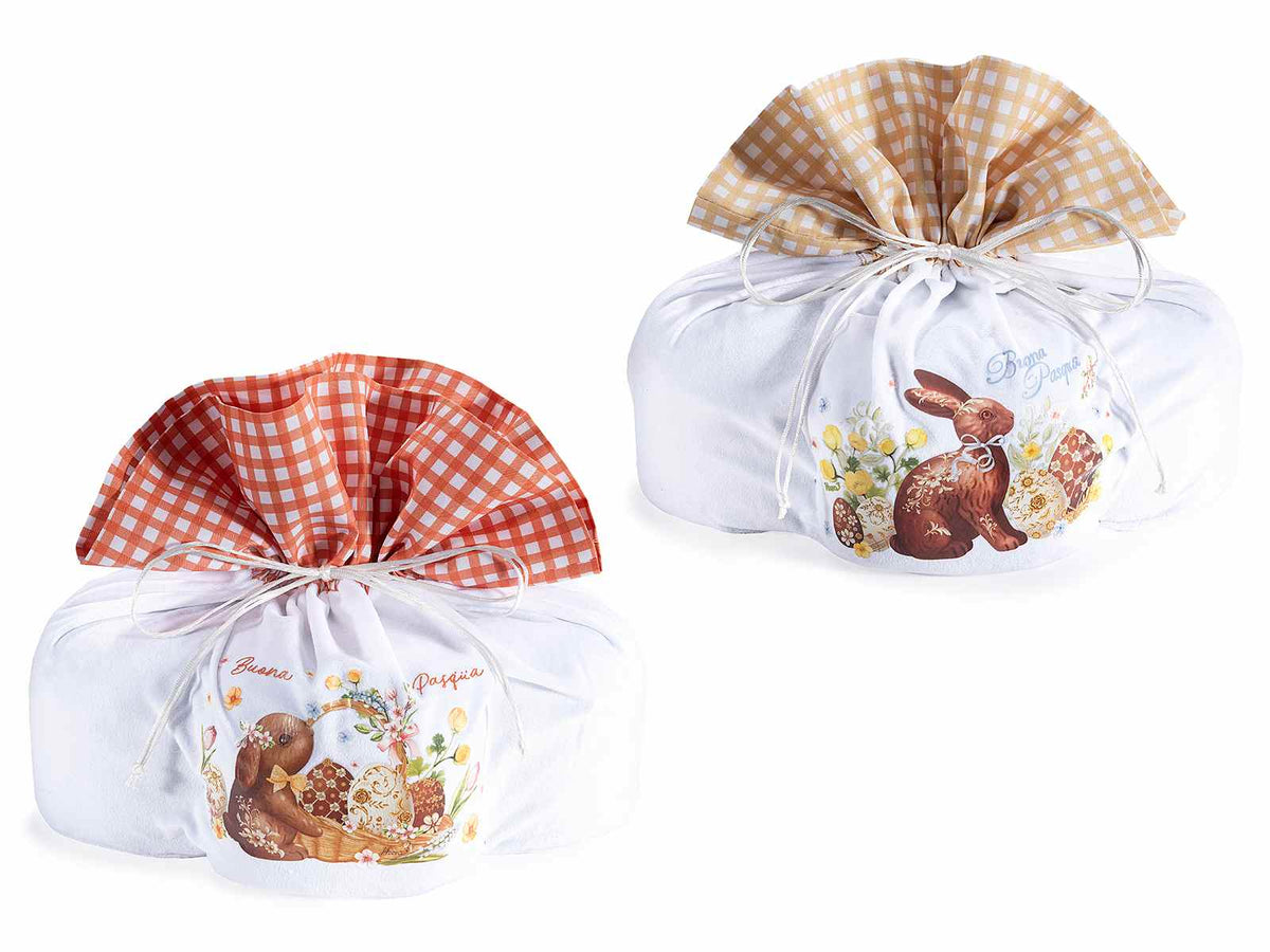 Sacchetti portacolomba ad effetto velluto con stampa dolcetti pasquali e decoro, set da 6 pezzi, cm30x23x31H (al tirante19)