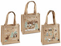 Borsette natalizie in juta con manici e stampa villaggio natalizio, set da 6 pezzi, cm 22x10x22 H (con manici38)
