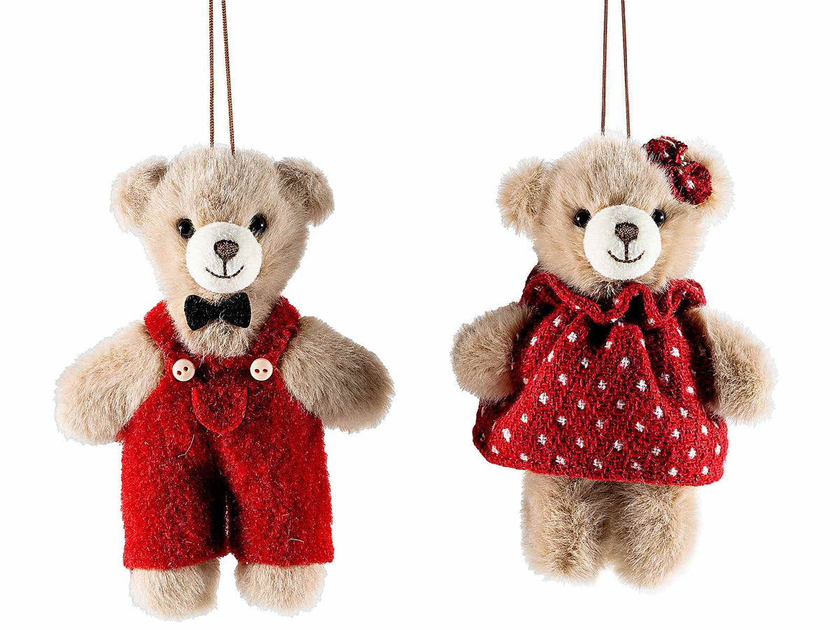 Orsetti in morbido peluche da appendere, con papillon, salopette, abito, set da 6 pezzi, cm 8,5 x 4 x 12 H