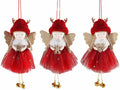 Angeli gambelunghe con vestito in tulle, ali dorate, piedini con campanelle, set da 9 pezzi, cm 8 x 3 x 17 H