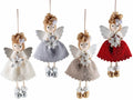 Angeli natalizi gambelunghe con stella di Natale e decori da appendere, set da 8 pezzi, cm 10 x 3 x 18 H
