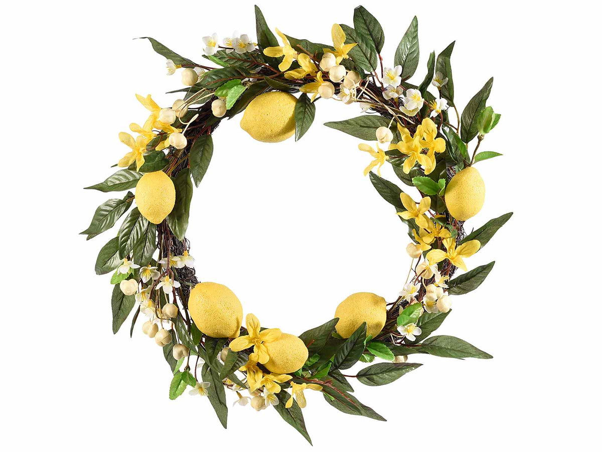 Ghirlande decorative rotonde di rami di limoni artificiali con fiori e bacche, set da 2 pezzi, Ø 31 cm - Interno: Ø 17