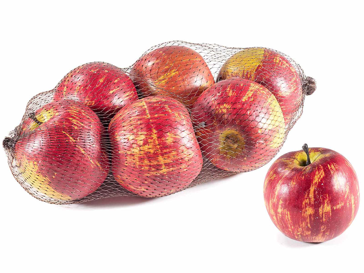 Mele artificiali rosse in sacchetto di rete da 6 pezzi, ideale per allestimento, set da 4 pezzi, Ø 7,5 cm x 7 H