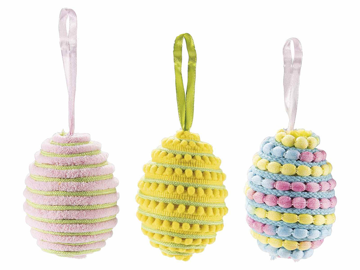 Decori da appendere pasquali a forma di ovetto in morbida stoffa colorata, set da 18 pezzi, Ø 7 cm x 10 H