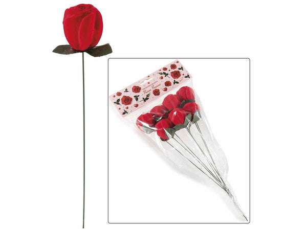 Roselline rosse in polistirolo effetto velluto su stick ideale come accessorio, set da 70 pezzi, cm 3,5 H (con stick 21)