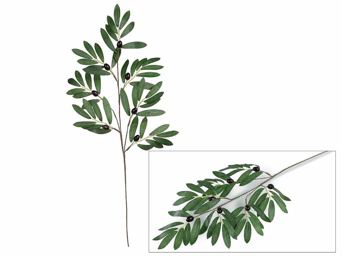 Rami decorativi di ulivi artificiali con olive nere, set da 6 pezzi, cm 45 H (con gambo 77)