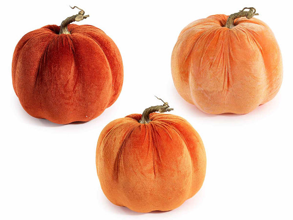 Zucche artificiali rifinite in velluto, perfette per decorazioni e allestimenti, set da 3 pezzi, Ø 22,5 cm x 19 H