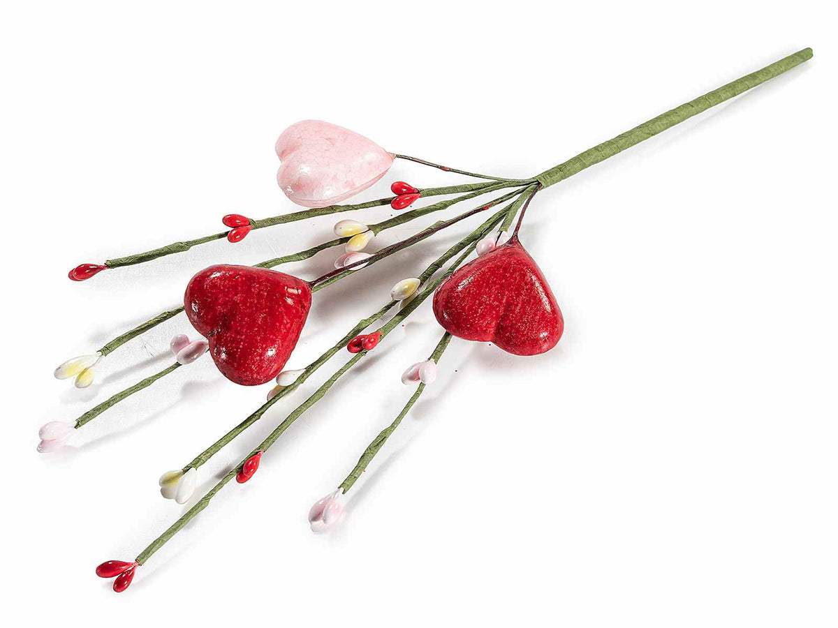 Rametti pick di cuori rosa e rossi artificiali e laccati, set da 20 pezzi, cm 15 H (con gambo 24)