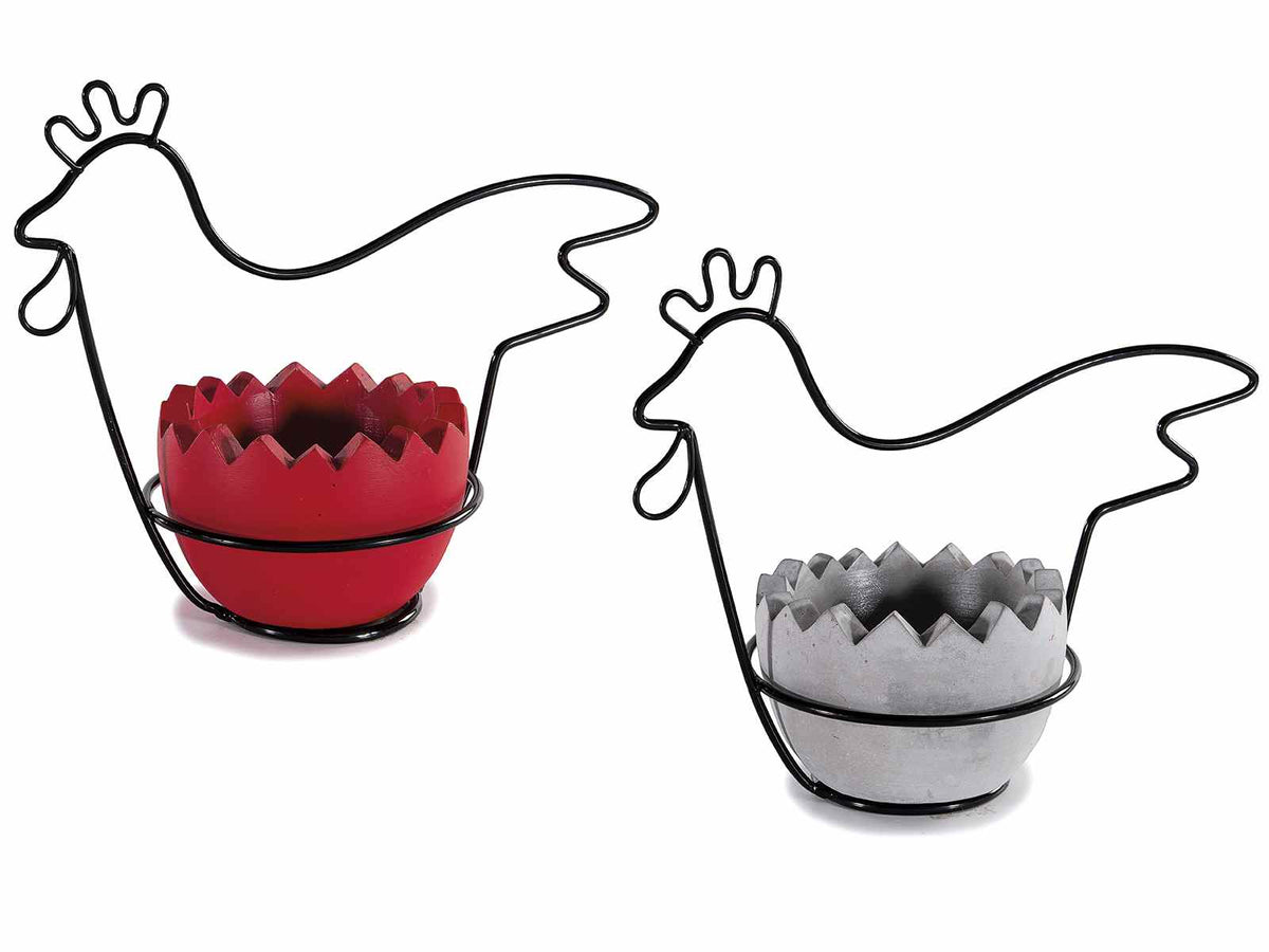 Gallinelle in metallo nero con contenitore estraibile ad ovetto pasquale, set da 4 pezzi, cm 19 x 9,5 x 16 H
