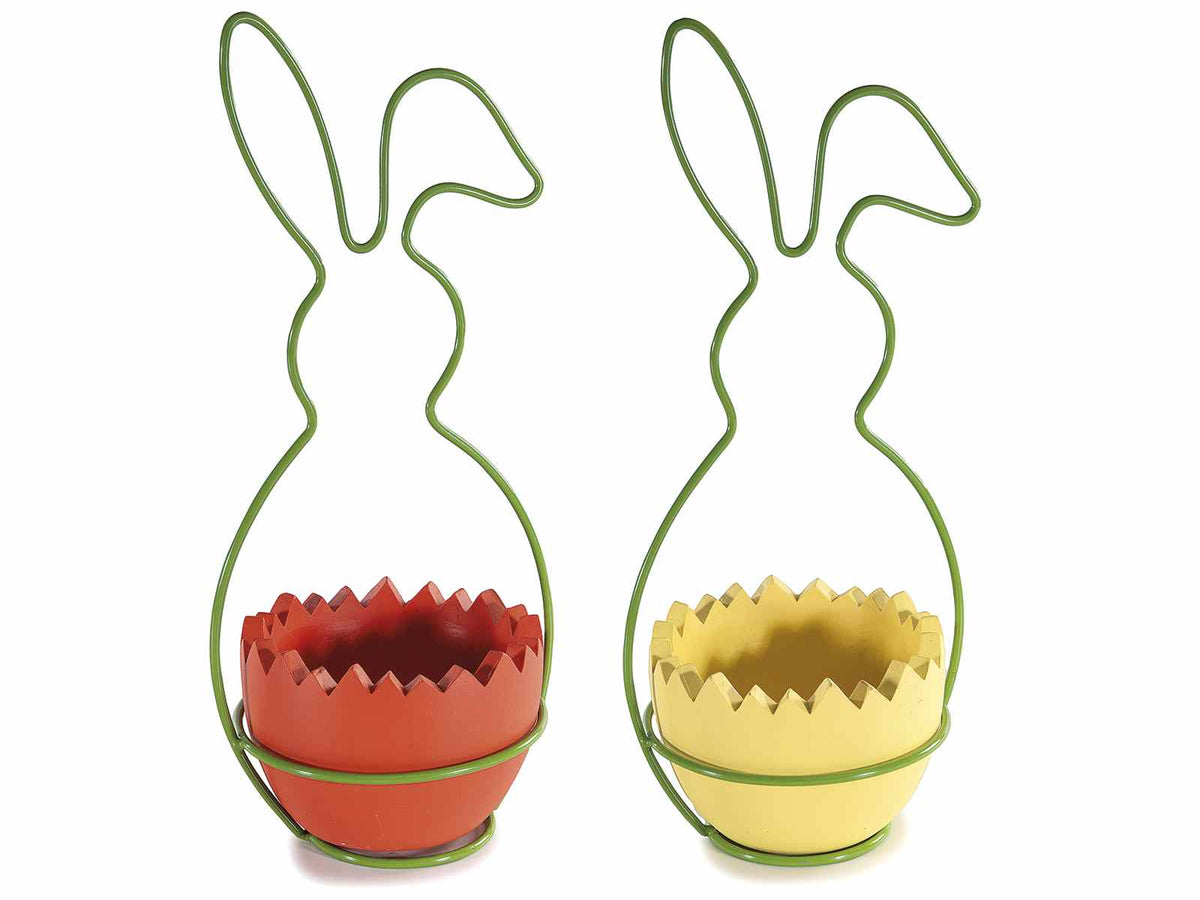 Vasetto a uovo di Pasqua in cemento colorato con manico verde in metallo, set da 4 pezzi, cm 13 x 11,5 x 30,5 H