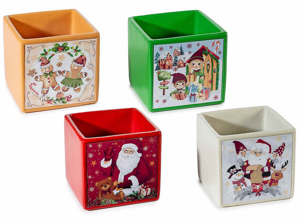 Set di 4 vasi natalizi in cemento colorato, Ø9,5x9 cm