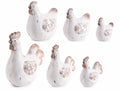 Galline decorative in terracotta da appoggiare in set da sei pezzi, -