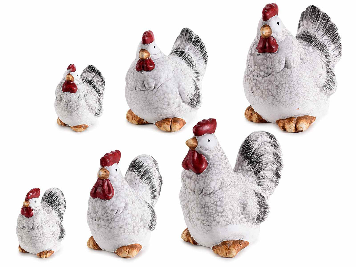 Set 3 pezzi di gallinelle decorative in terracotta colorata da appoggiare, set da 2 pezzi, Grande: 13 x 7,5 x 13 H