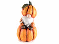 Gnometti autunnali decorativi in terracotta su zucca con cappello a zucca, set da 2 pezzi, cm 13,5 x 11 x 24,5 H