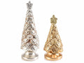 Alberi di Natale decorativi in terracotta ad effetto metallizzato, set da 2 pezzi, Grande: Ø 9 cm x 27 H