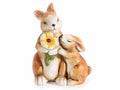 Coppie di coniglietti pasquali genitore / figlio in terracotta con fiore, set da 6 pezzi, cm 9,5 x 8 x 12 H