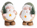 Decoro natalizio con luci LED a Babbo Natale in terracotta colorata, set da 4 pezzi, cm 9 x 7 x 11,5 H