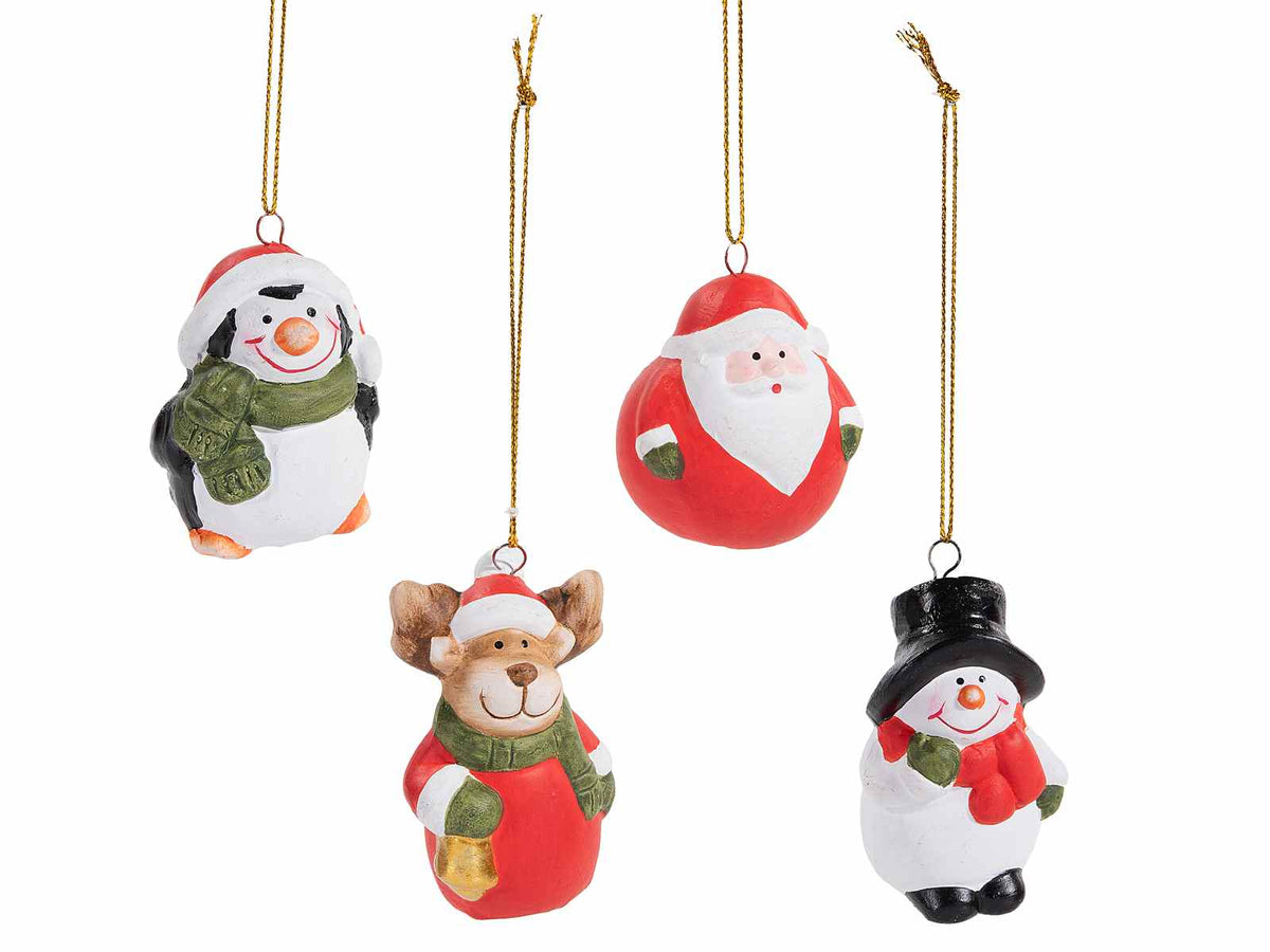 Addobbo albero di Natale con pupazzo, renna, Babbo e pinguino in terracotta, set da 16 pezzi