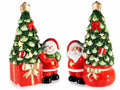 Alberi in terracotta con Babbo Natale e pupazzo di neve con luci LED, set da 2 pezzi, cm 8 x 5,5 x 13,5 H