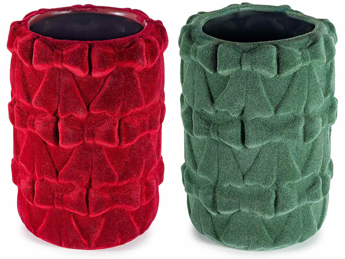 Set di 2 vasi in terracotta rivestiti in velluto, 12,5x12,5x16,5 cm