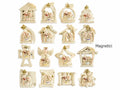 Presepe magnetico in resina colorata con Sacra Famiglia e dettagli dorati, set da 16 pezzi, cm 3,5 x 4,5 H