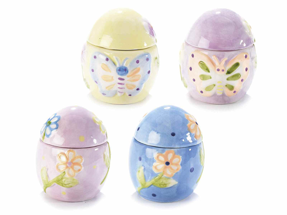 Barattoli porta dolci a forma di uovo di Pasqua in ceramica colorata con decori, set da 8 pezzi, Ø 7 cm x 8,5 H