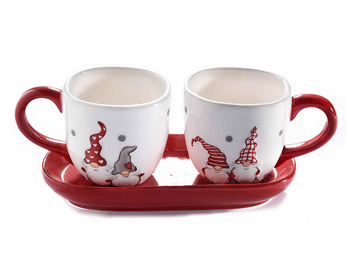 Tazzine da caffé natalizie con decoro Babbo Natale in rilievo e piattino, set da 2 pezzi, Tazzina: Ø 6,5 cm x 6 H