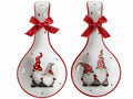 Poggiamestolo natalizio in ceramica con decoro Babbo Natale in rilievo e fiocco, set da 4 pezzi, cm 12 x 23,5 H