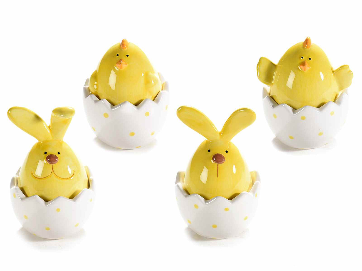 Barattolini a uovo con personaggio pasquale in ceramica, set da 8 pezzi, Ø 6 cm x 9,5 H