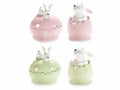 Barattoli / contenitori / biscottiere a uovo di pasqua in ceramica colorata, set da 4 pezzi, cm 11,5 x 10 x 13,5 H