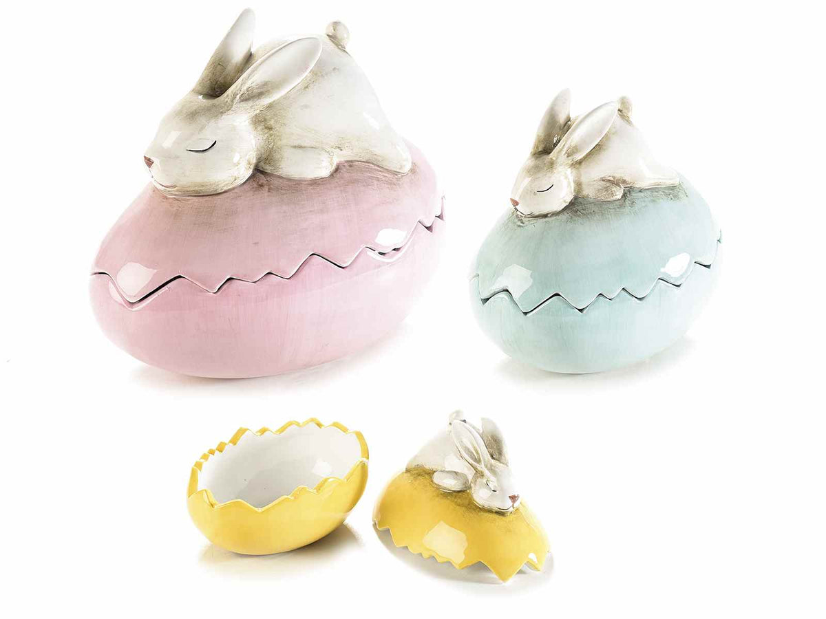 Contenitore per alimenti / dolci a forma di uovo di Pasqua in ceramica, Grande: cm 18 x 11 x 16 H