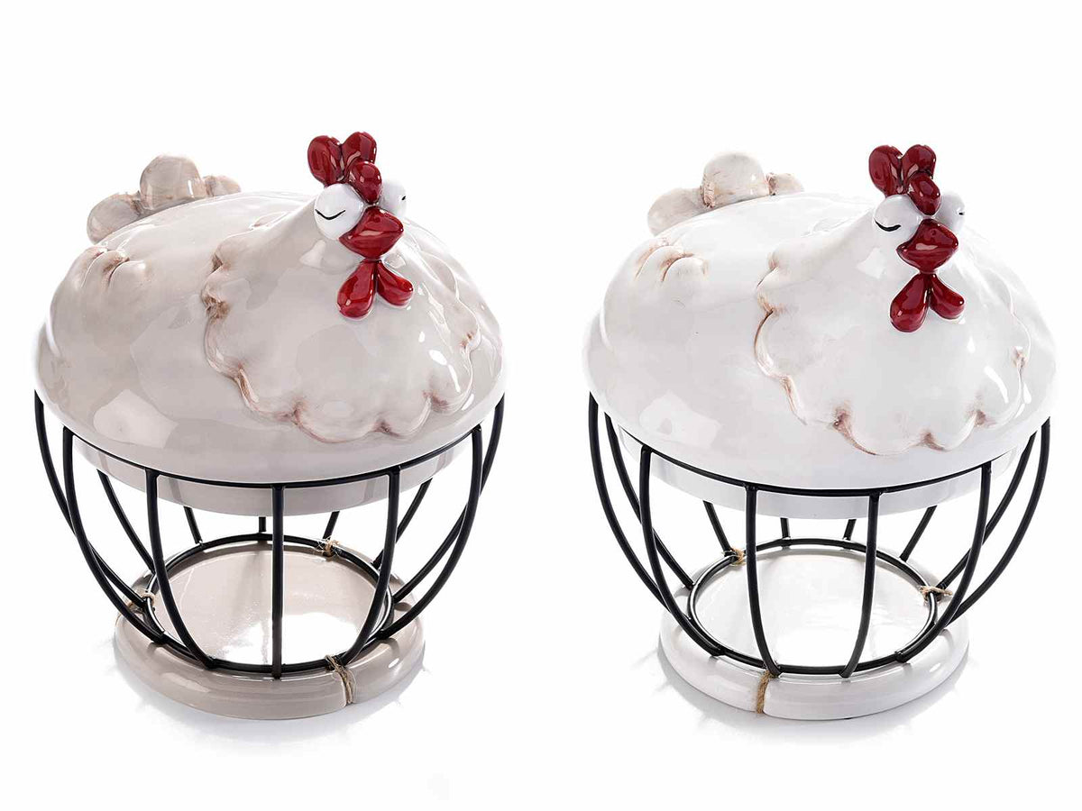 Barattolo con cestino / portafrutta con base in metallo e coperchio, set da 2 pezzi, Ø 14,5 cm x 19 H