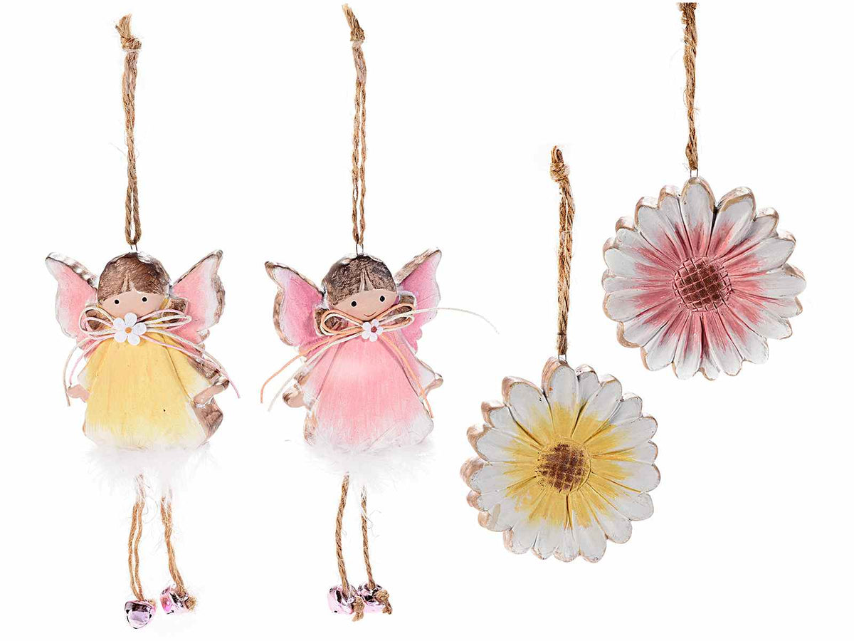 Decorazioni in ceramica colorata da appendere, set da 8 pezzi, Fiore: Ø 8,5 cm