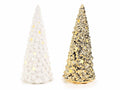 Set di 2 alberi di Natale decorativi luminosi in ceramica con luce led bianco caldo, Ø 14,5 cm x 33 H