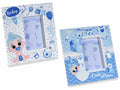 Portafoto in ceramica lucida blu nascita bimbo. Card scrivibile fai da te, set da 6 pezzi, cm 12 x 12,5 H