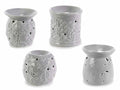 Brucia essenze in ceramica grigia con decori floreali in rilievo, set da 4 pezzi, Ø 9 cm x 9,5 H
