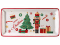 Piatti a vassoio per alimenti di Natale in ceramica lucida con decori soldatino, set da 2 pezzi, cm 29,5 x 14 H