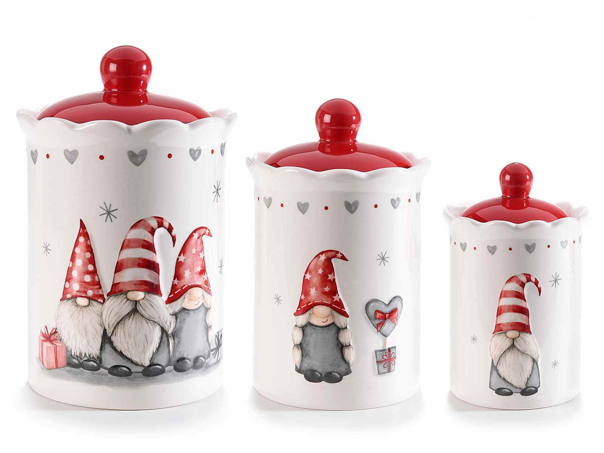 Biscottiere / barattoli porta dolci / contenitore per alimenti natalizio in ceramica con Babbo Natale con chiusura ermeticamisure, con decori in rilie