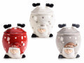 Barattoli contenitori a Babbo Natale in ceramica colorata con coperchio, set da 3 pezzi, cm 11 x 13 x 13,5 H