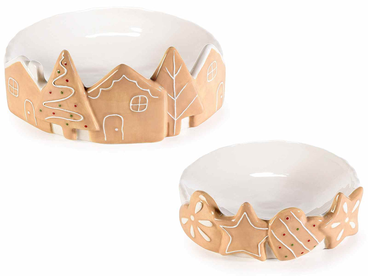 Piatto natalizio in ceramica con paesaggio in rilievo a forma di biscotto, Grande: Ø 23 cm x 9,5 H