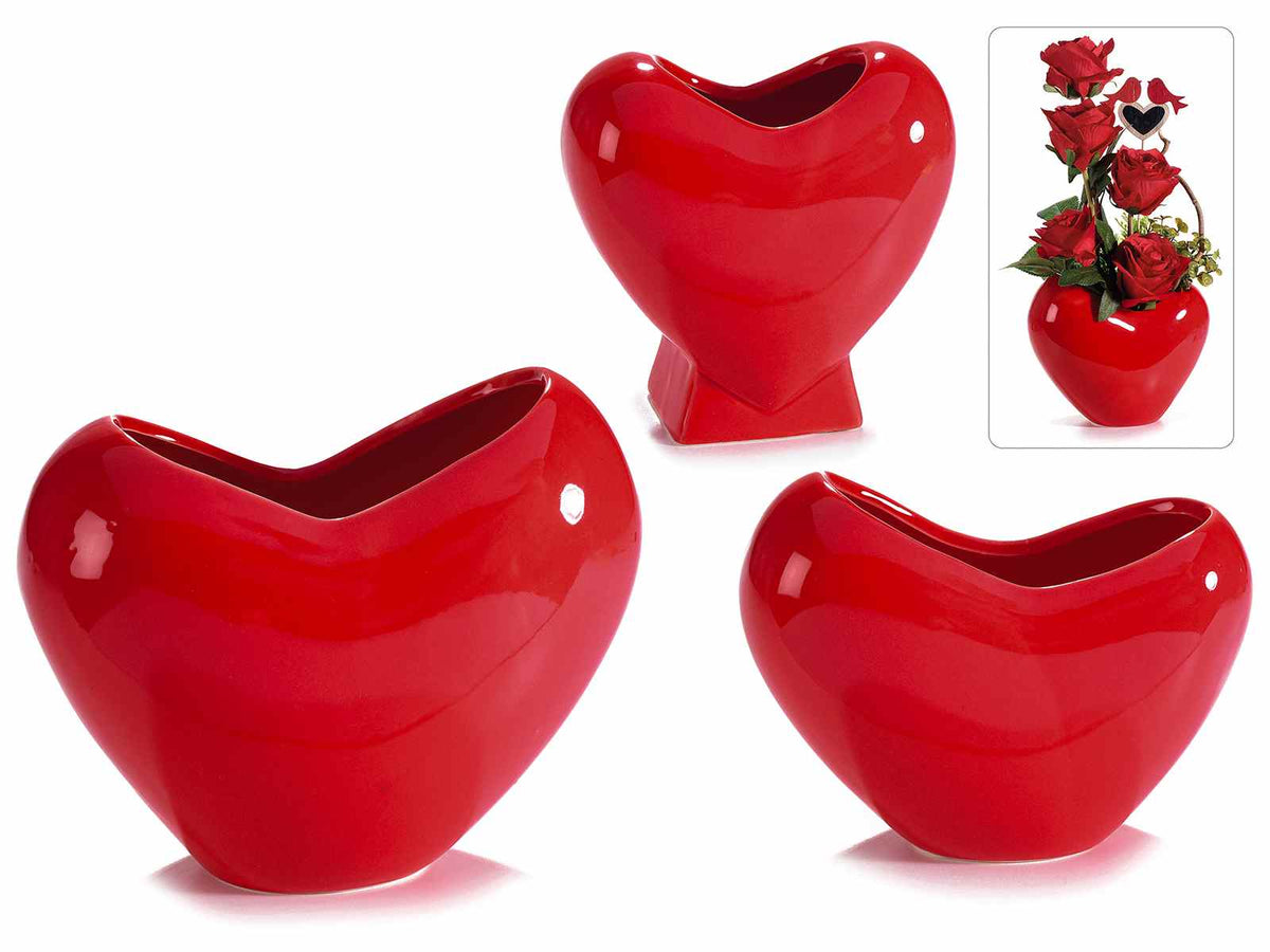 Vasi a forma di cuore in ceramica rossa lucida, ideale per San Valentino, Grande: cm 18 x 10 x 15 H