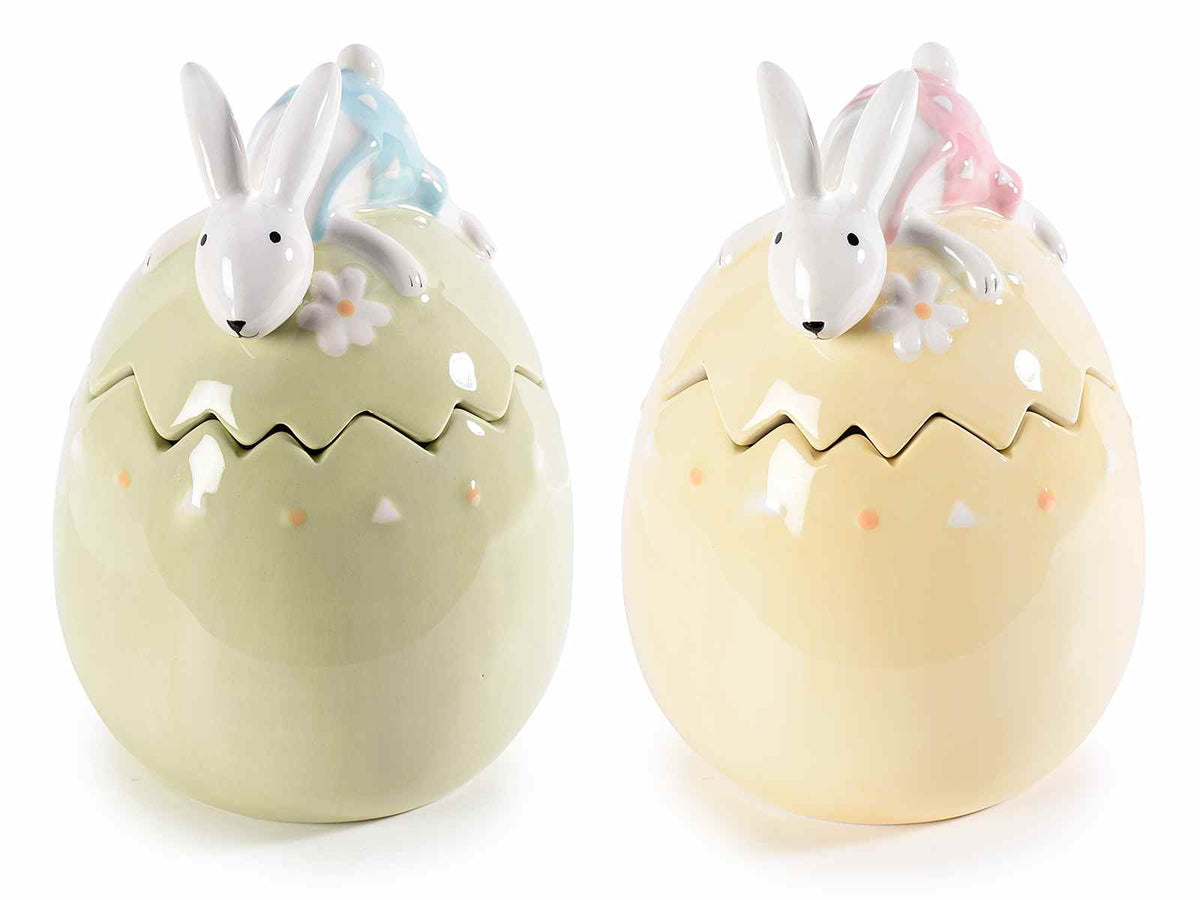 Barattoli / biscottiera / contenitore pasquale per alimenti a uovo in ceramica, set da 2 pezzi, Ø 11,5 cm x 16 H