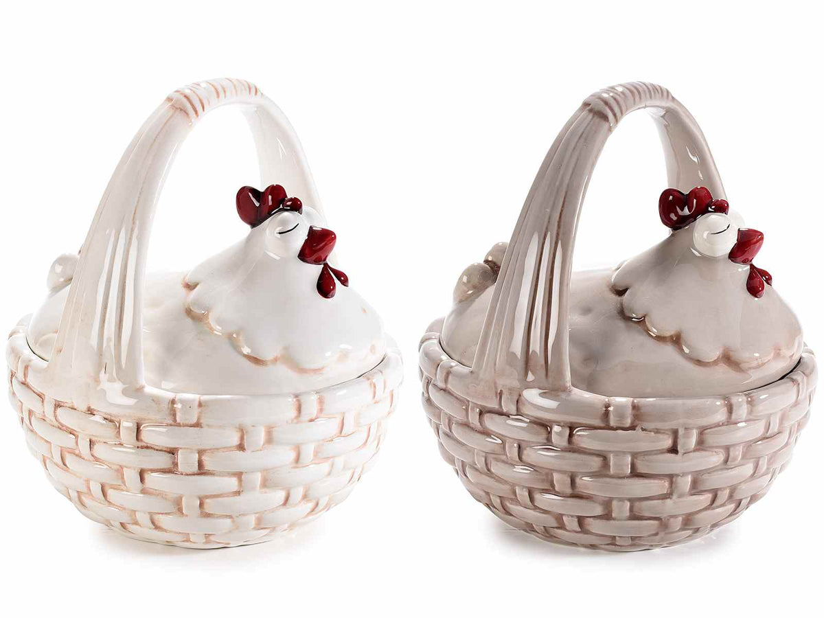 Barattolo / contenitore alimentare / cestino in ceramica a paniere, set da 2 pezzi, cm 15,5 x 17 x 18 H