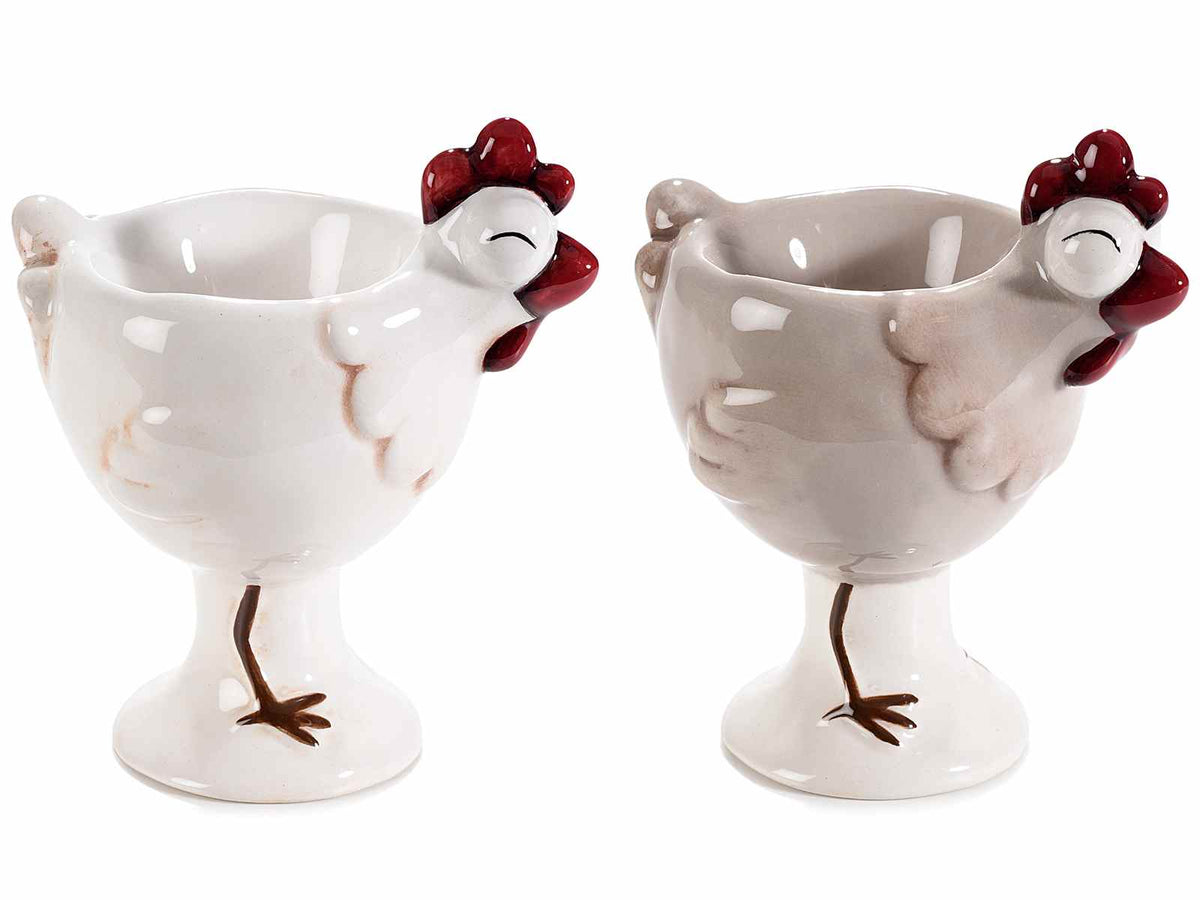 Porta uova alimentare in ceramica colorata a forma gallina, set da 6 pezzi, cm 7,5 x 5,5 x 9 H