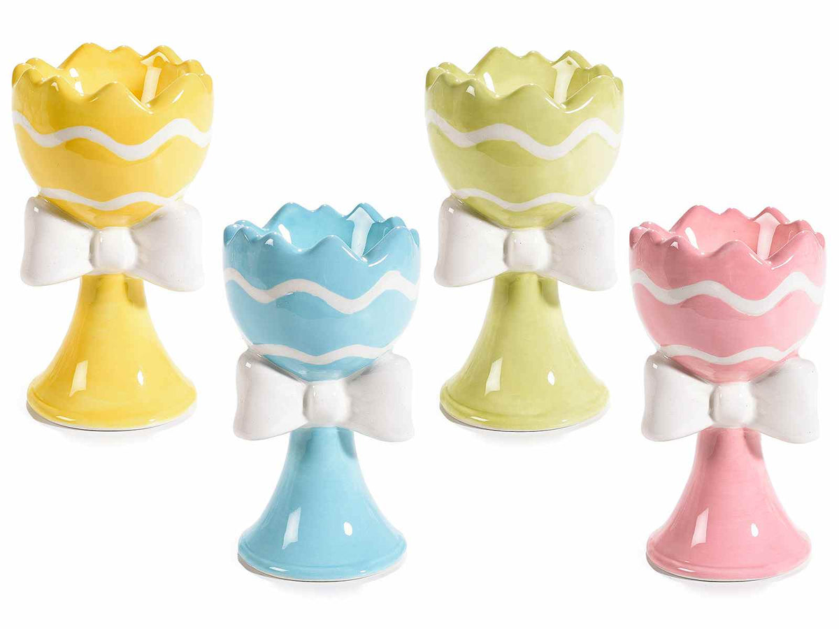 Portauovo pasquale per alimenti in ceramica colorata con fiocco, set da 8 pezzi, Ø 5,5 cm x 10 H