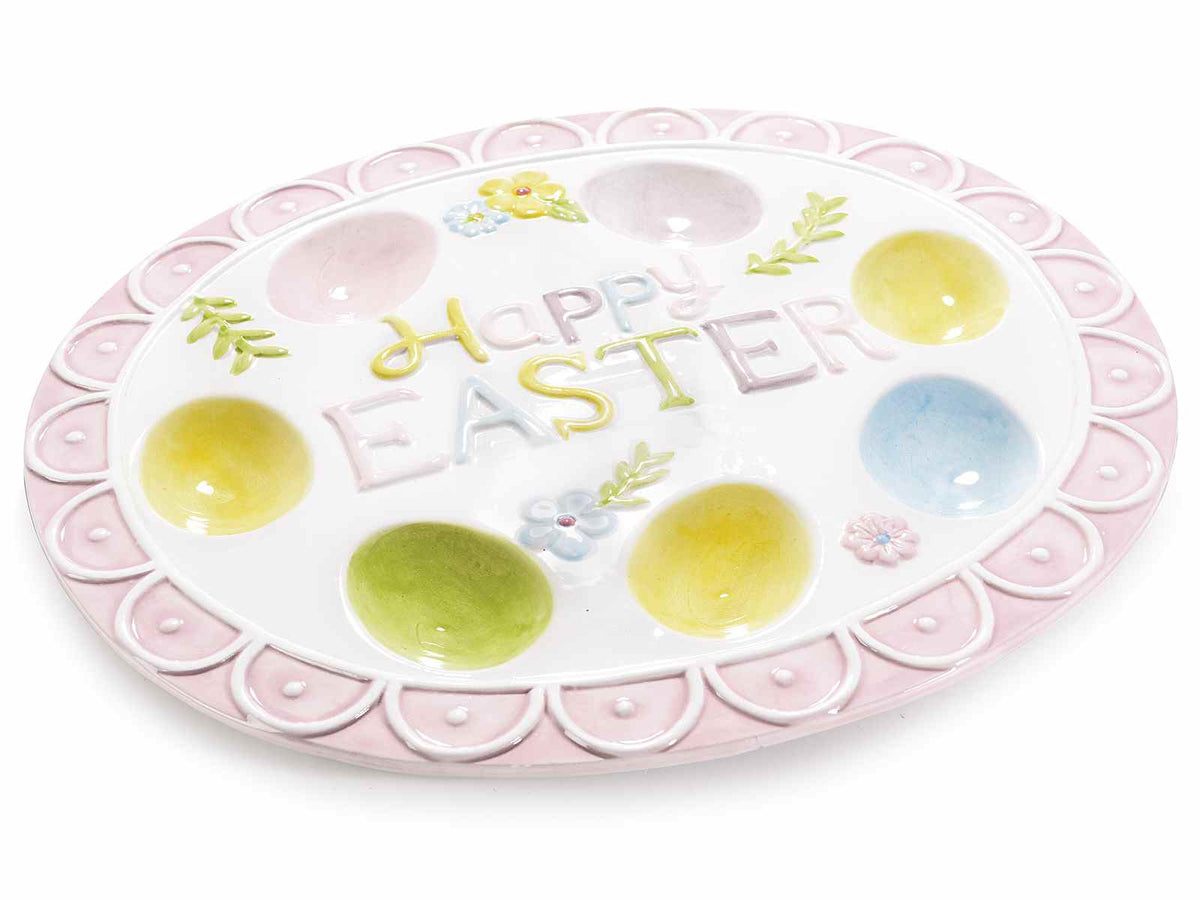 Piatti portauova adatti al contatto alimentare in ceramica colorata con 7, cm 30,5 x 27 H