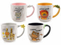 Tazze in ceramica martellata 480 ml con stampa animaletti e decoro in rilievo, set da 4 pezzi, Ø 9,5 cm x 9,5 H